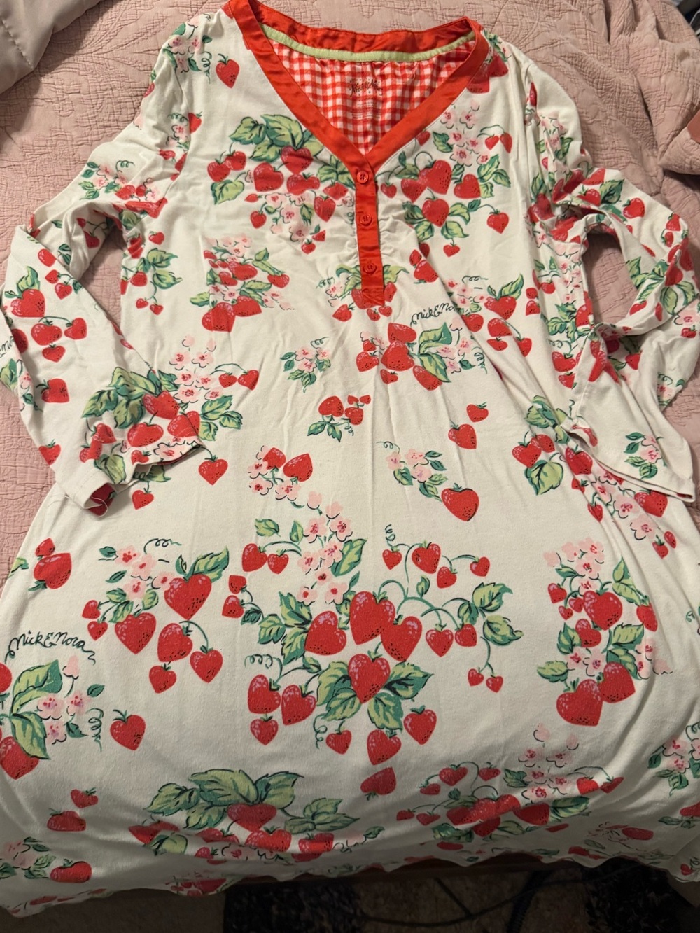 Vintage Nick & Nora sleep shirt knit strawberry print good condition size L - Picture 5 of 6